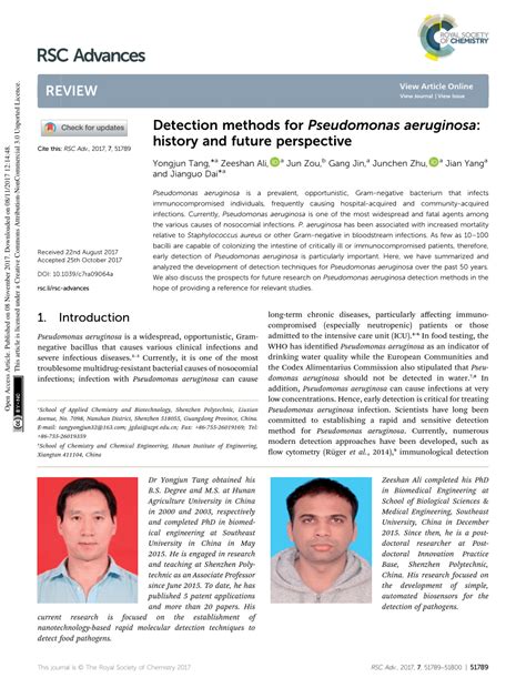 Detection methods for Pseudomonas aeruginosa : history and future pe.